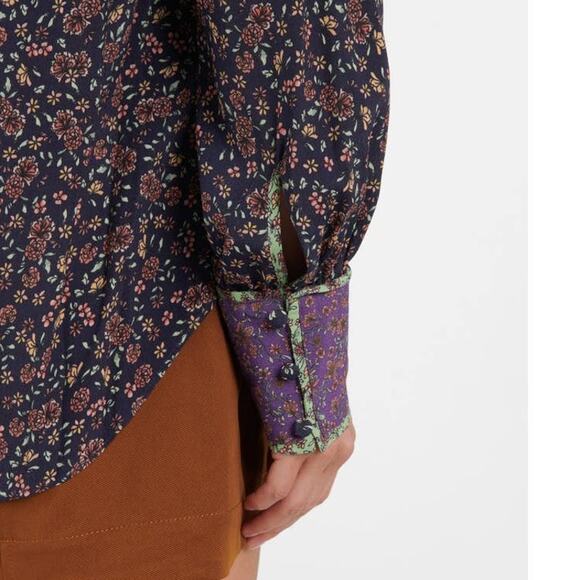 VERONICA BEARD Betta floral blouse Green Purple Size 0 NWT - Picture 14 of 16